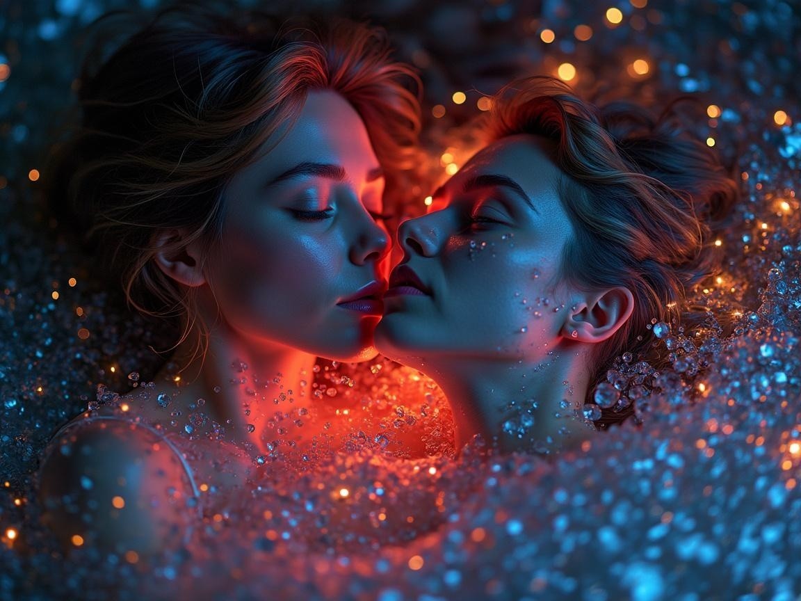 Intimate Encounter of Two Women in Dreamlike Setting