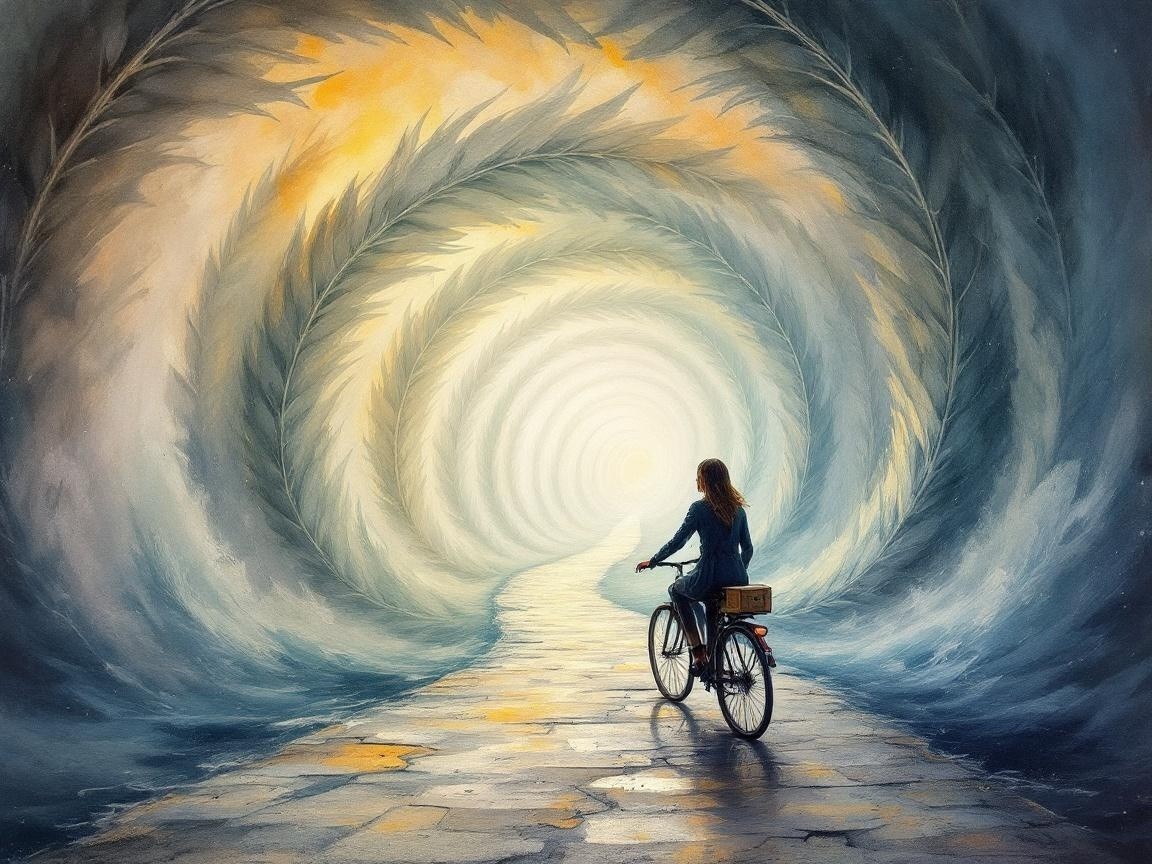 Solitary Bicycle Journey Through a Dreamlike Tunnel