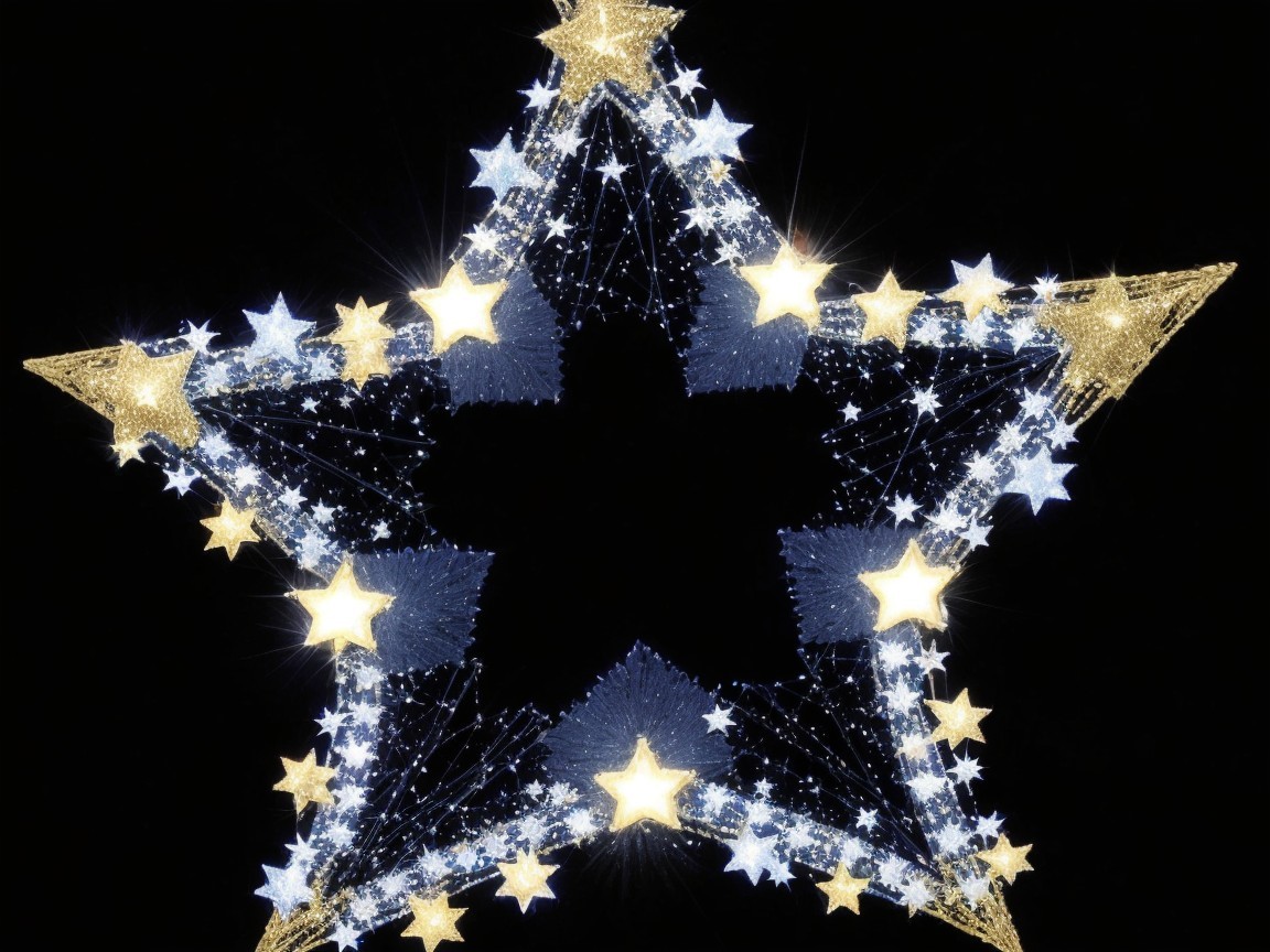 Large Shimmering Star with Golden and White Lights
