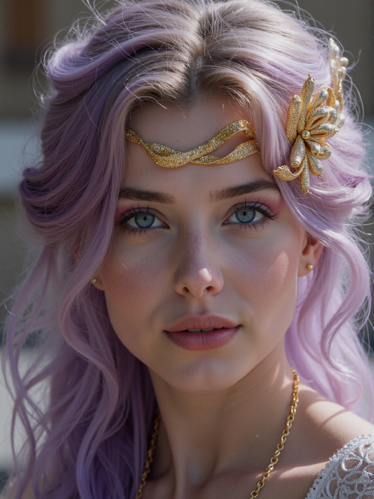 Young woman with lavender hair and elegant accessories