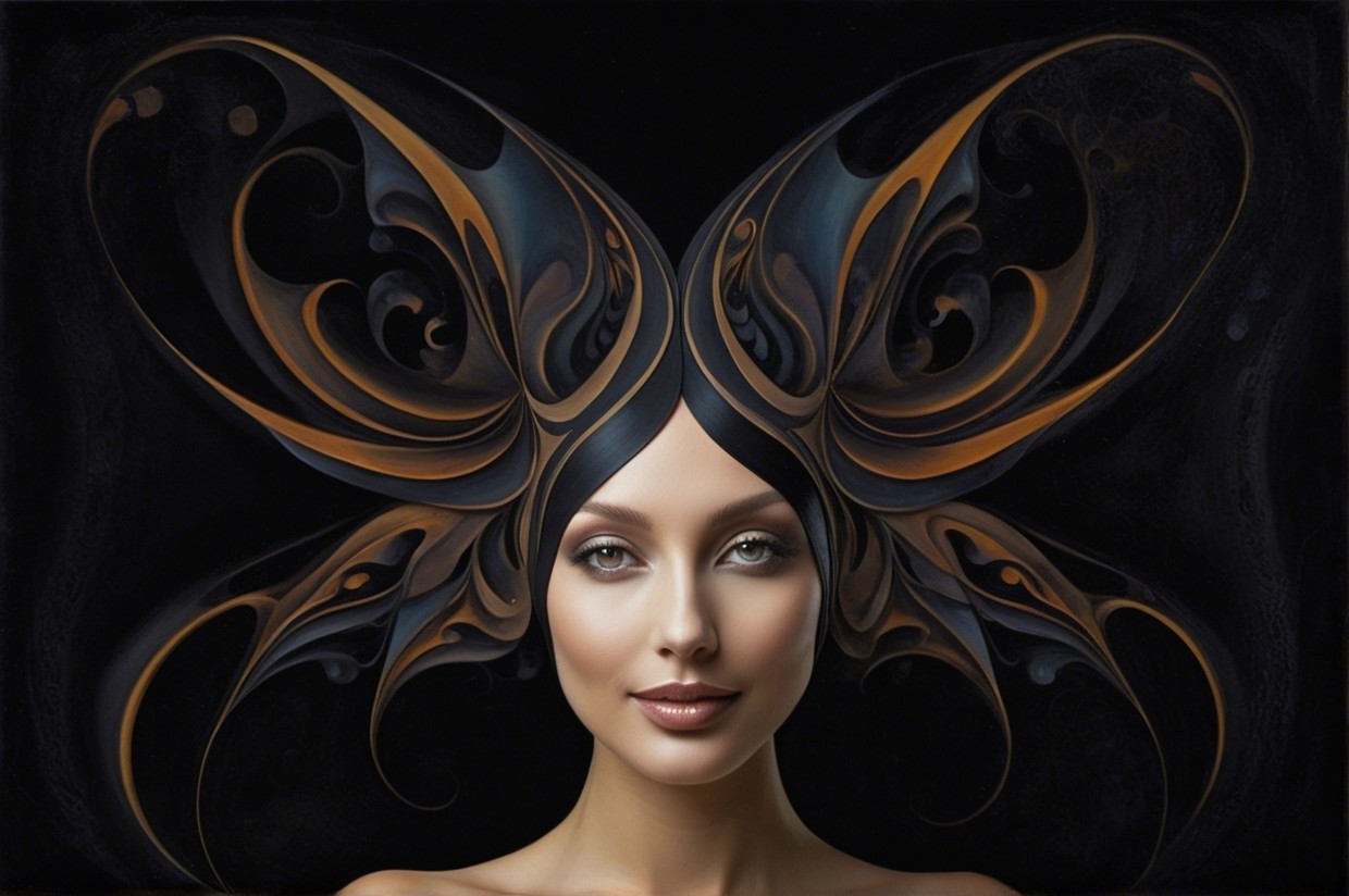 Portrait of a woman with butterfly wing hairstyle