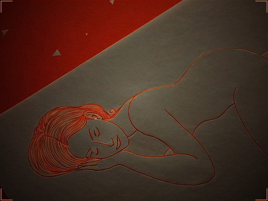 Minimalist Illustration of a Sleeping Woman in Orange