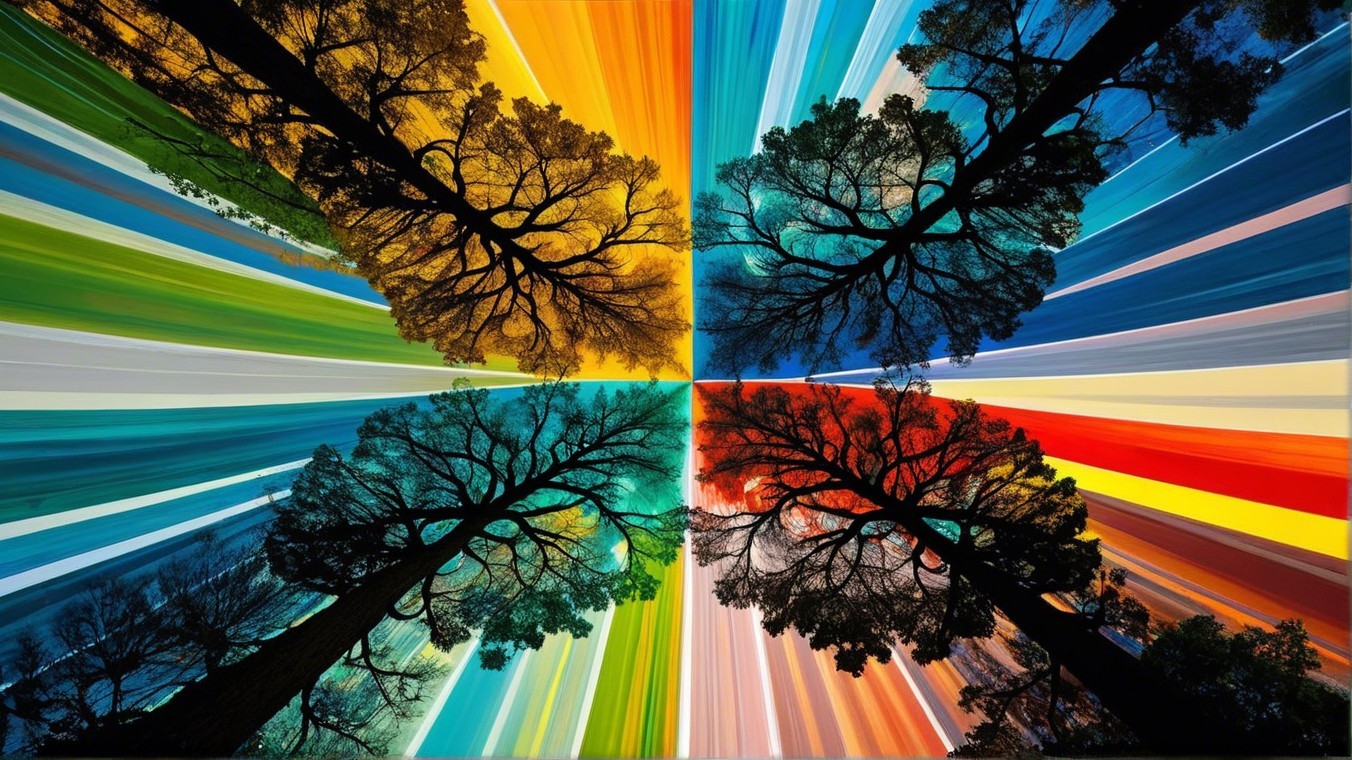 Vibrant Abstract Design with Silhouetted Trees