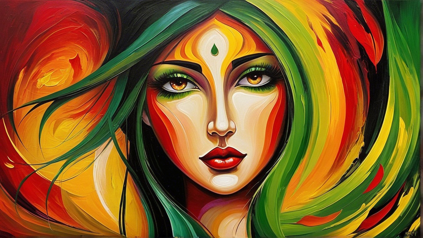 Vibrant Portrait of a Woman with Green Hair