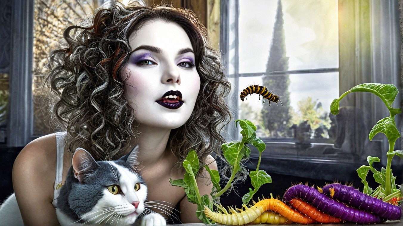 Woman with white makeup and dark lips in nature setting