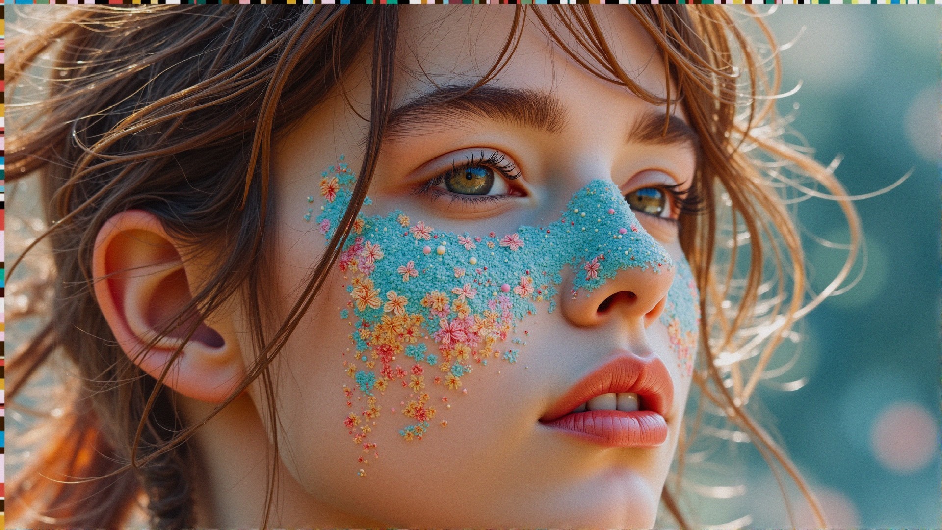 Close-Up Portrait of a Young Woman with Artistic Makeup