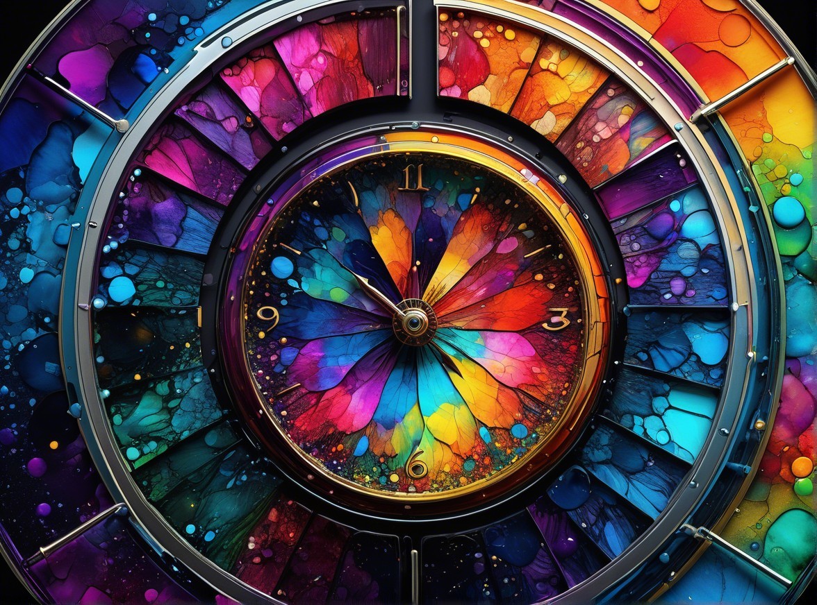 Vibrant Clock with Abstract Floral Design and Colors