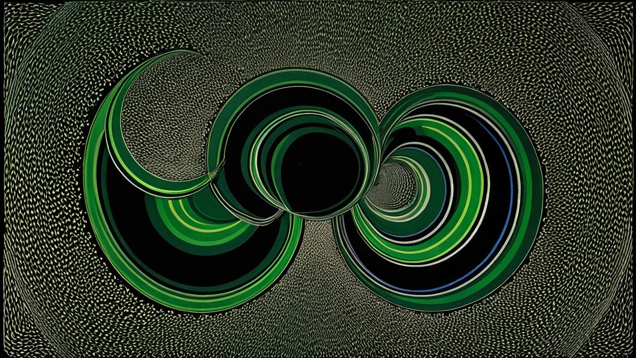 Abstract Design of Swirling Shapes in Green and Black