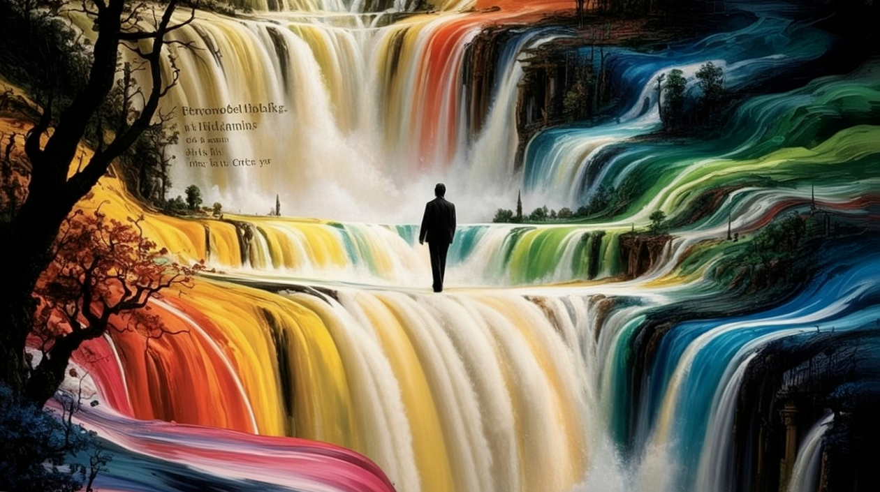Cascading Waterfalls in a Vibrant Landscape Scene