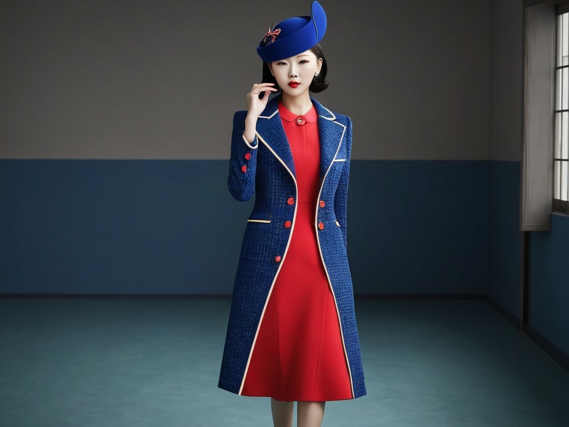 Fashionable Woman in Minimalist Interior Outfit Display