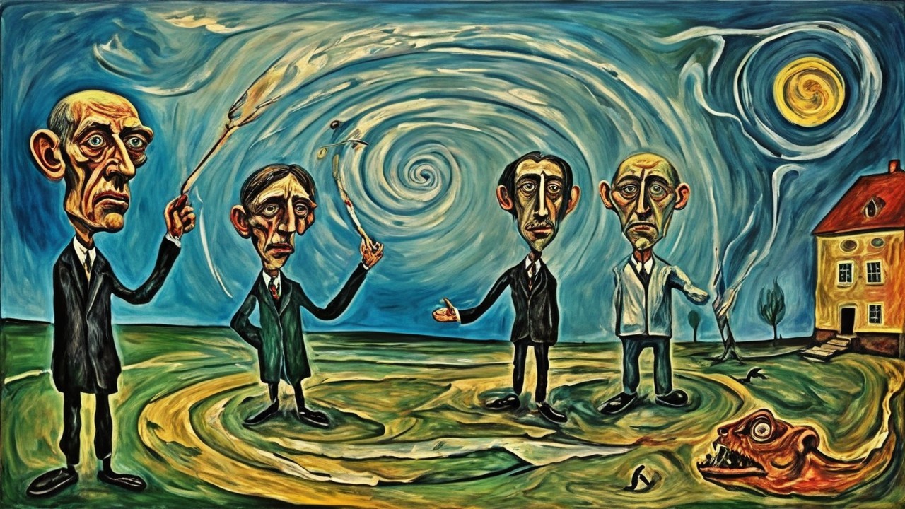 Abstract Painting with Four Stylized Figures