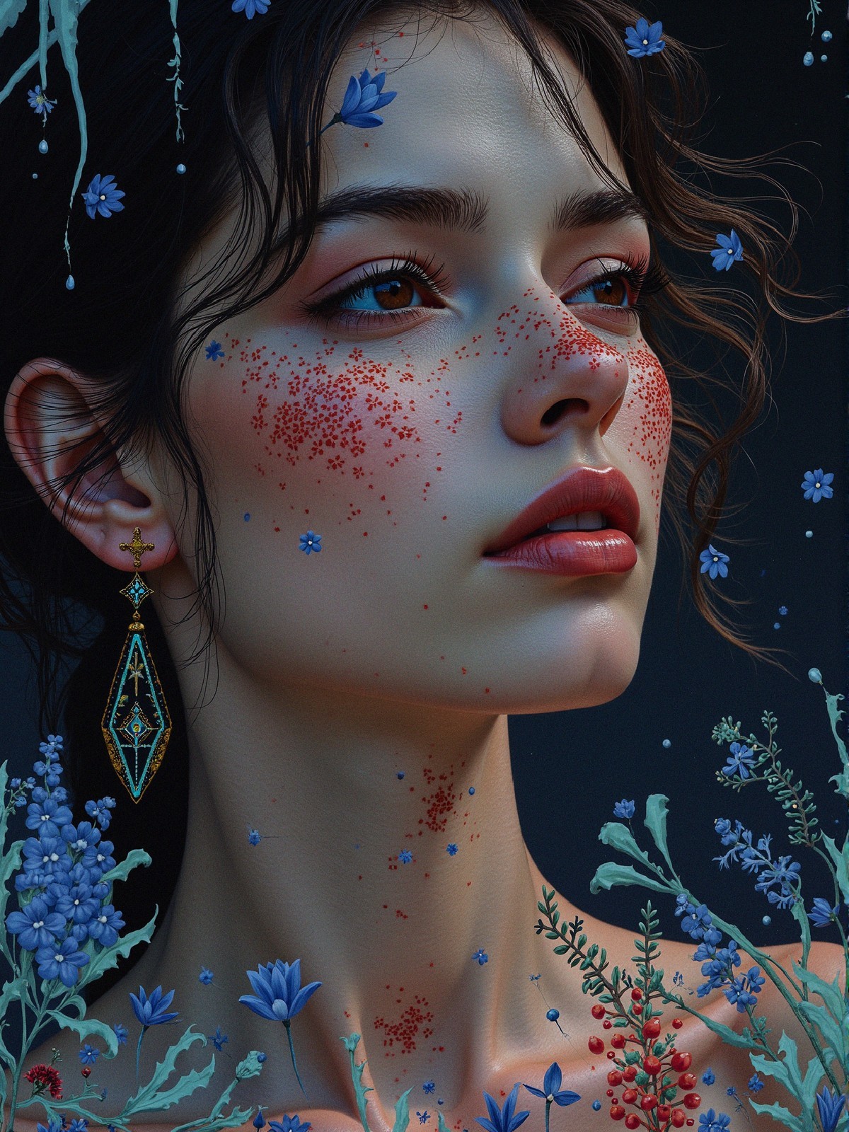 Portrait of a Young Woman with Botanical Elements