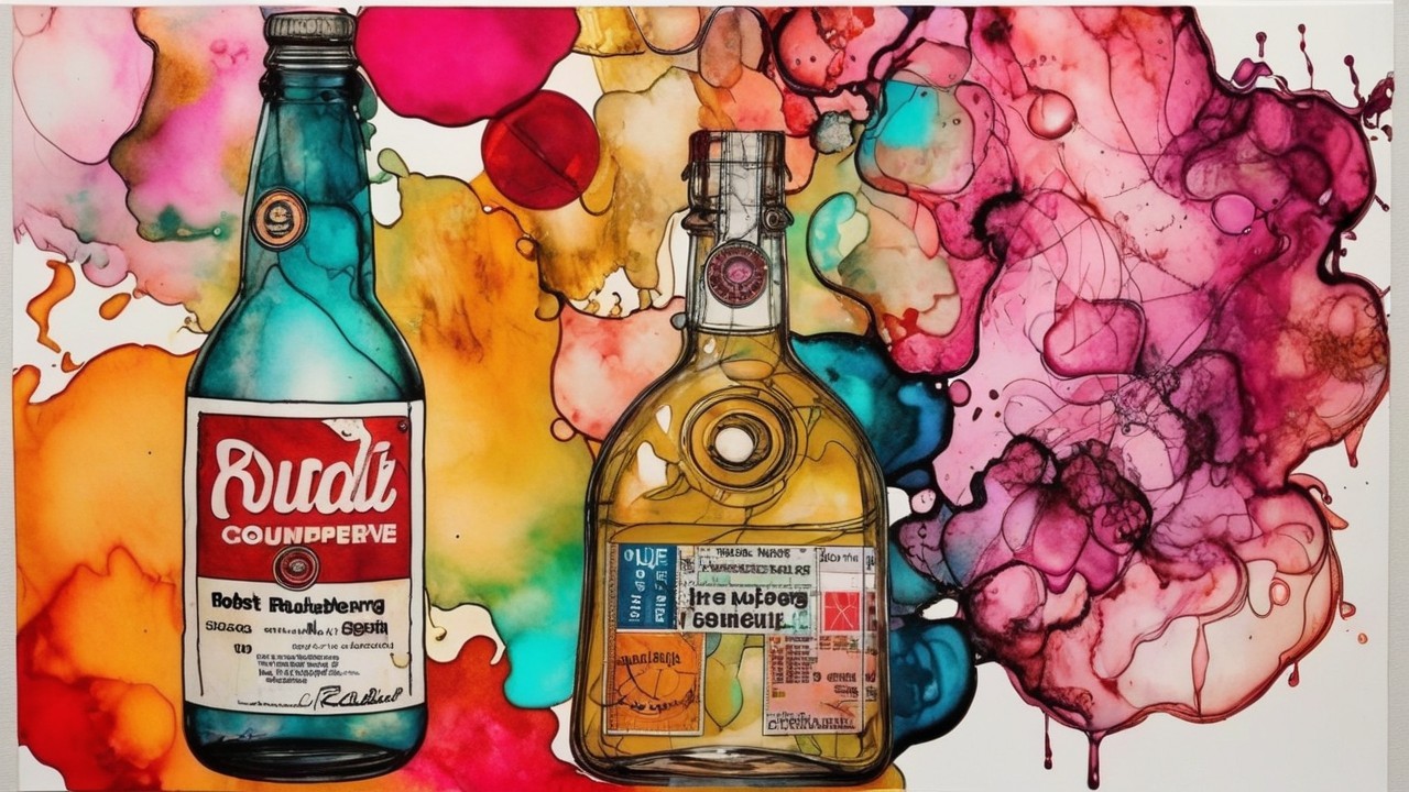 Vintage Bottles Against Abstract Colorful Background