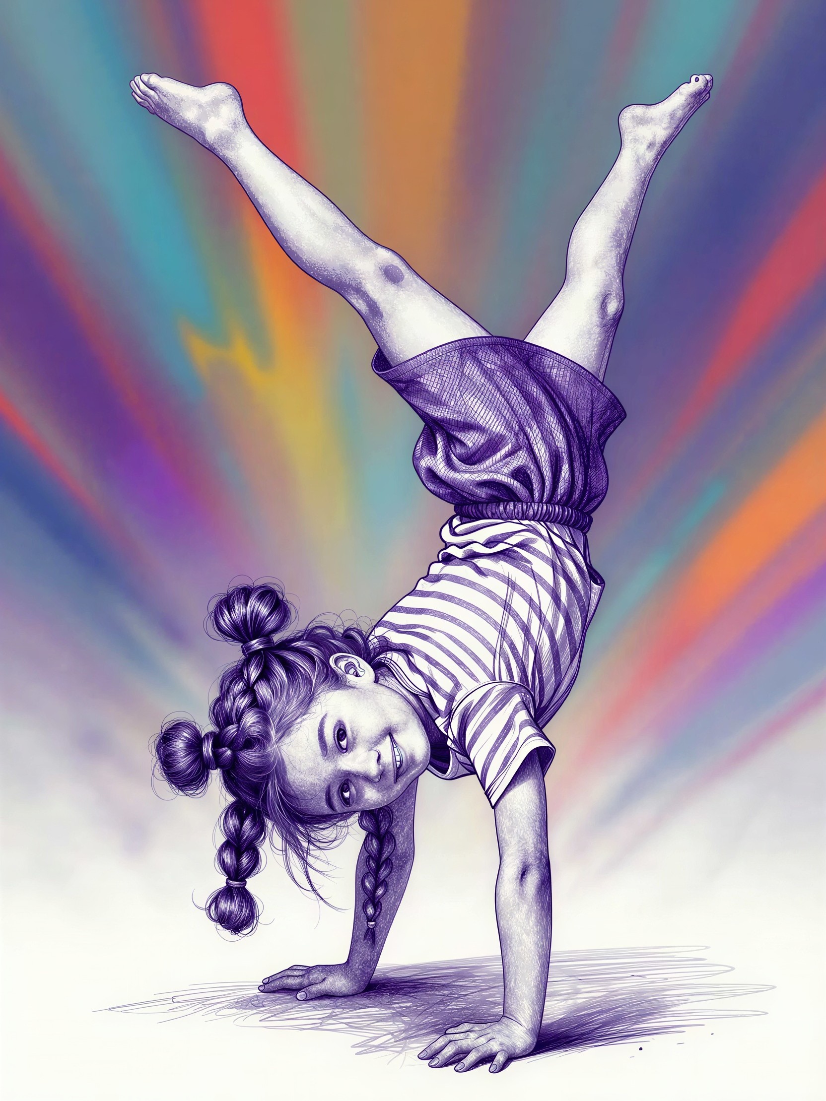 Digital Illustration of a Girl in a Handstand Pose