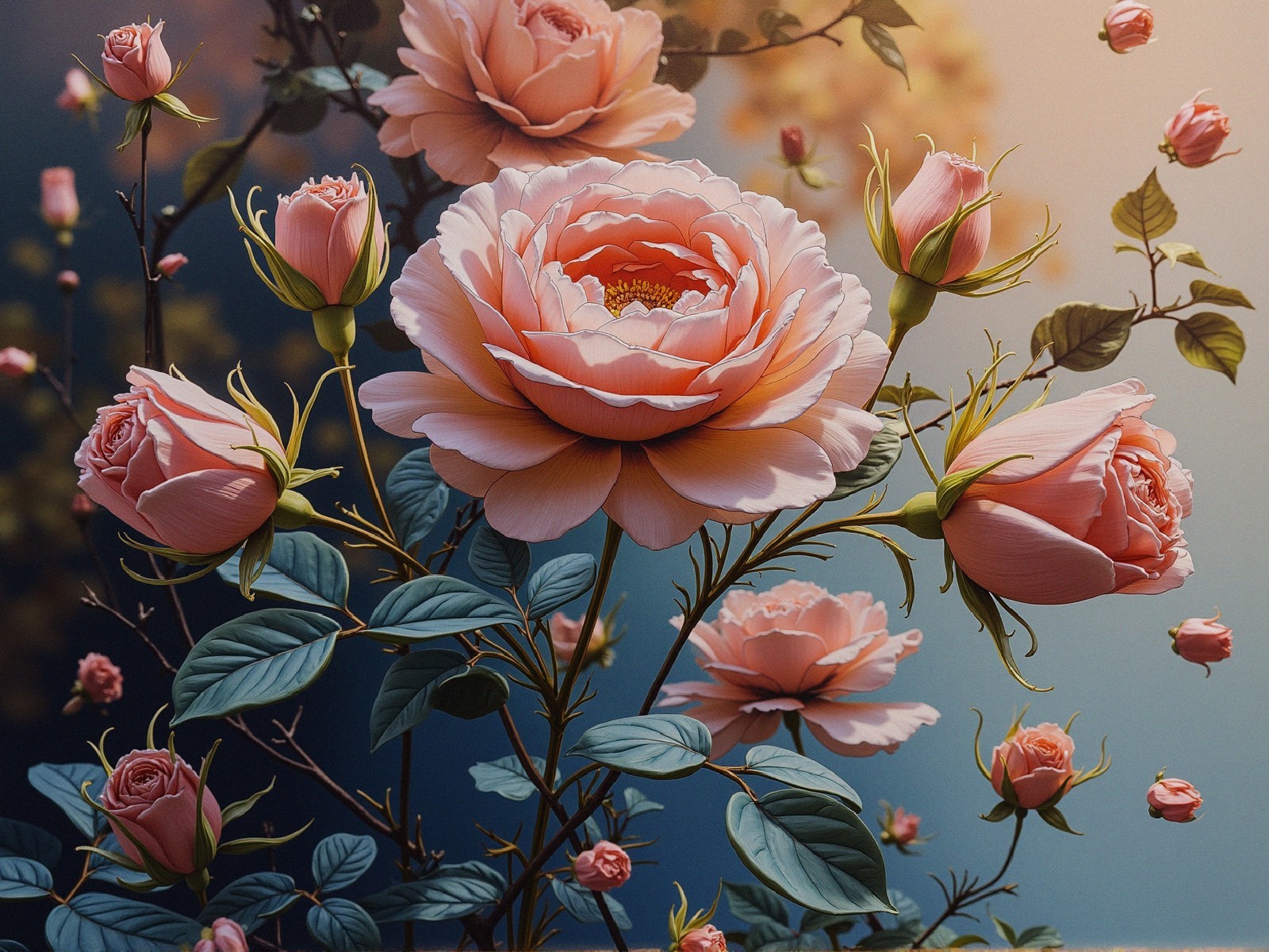 Pink Roses in Bloom with Lush Green Leaves