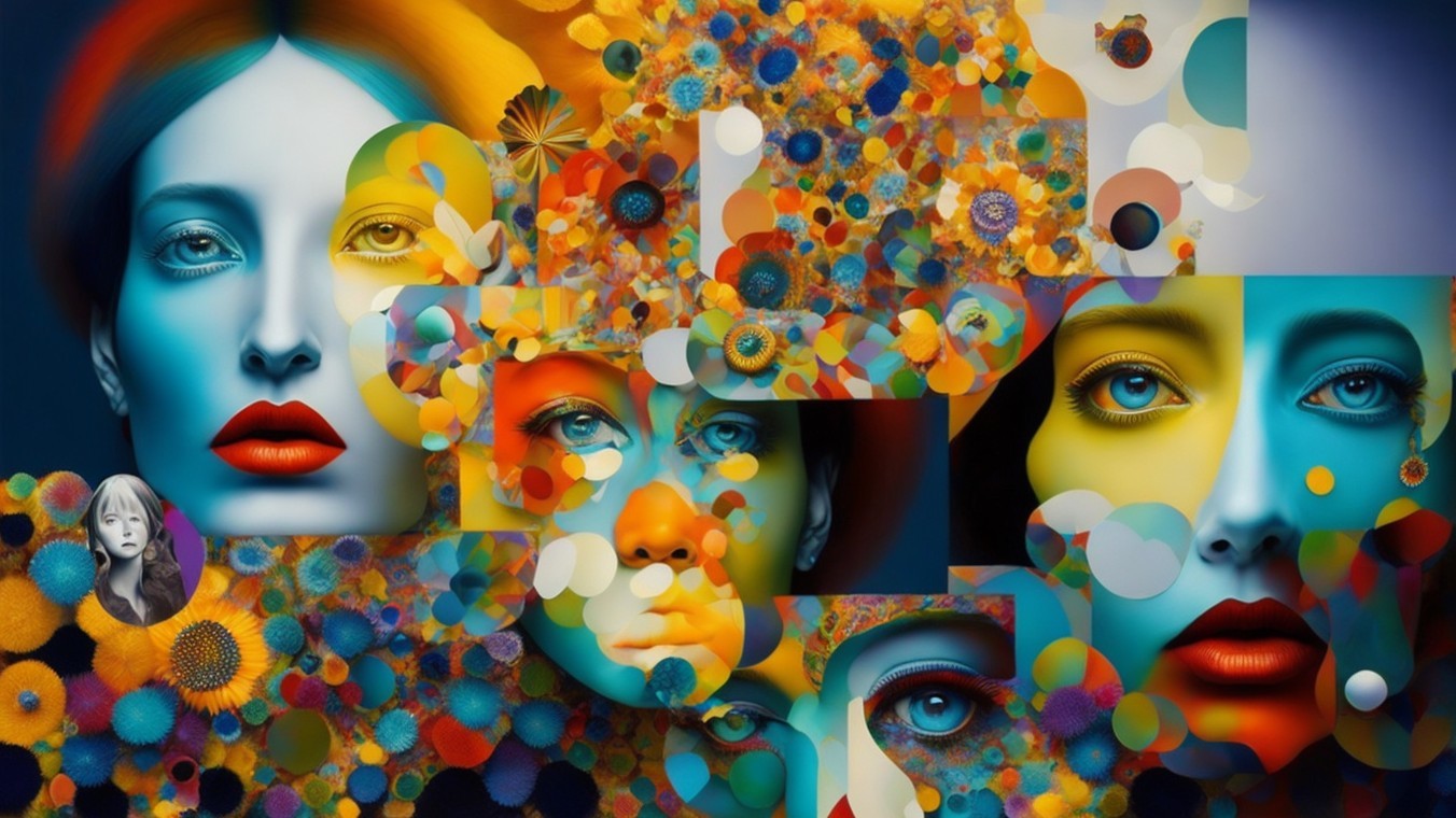 Vibrant Abstract Composition of Faces and Colors