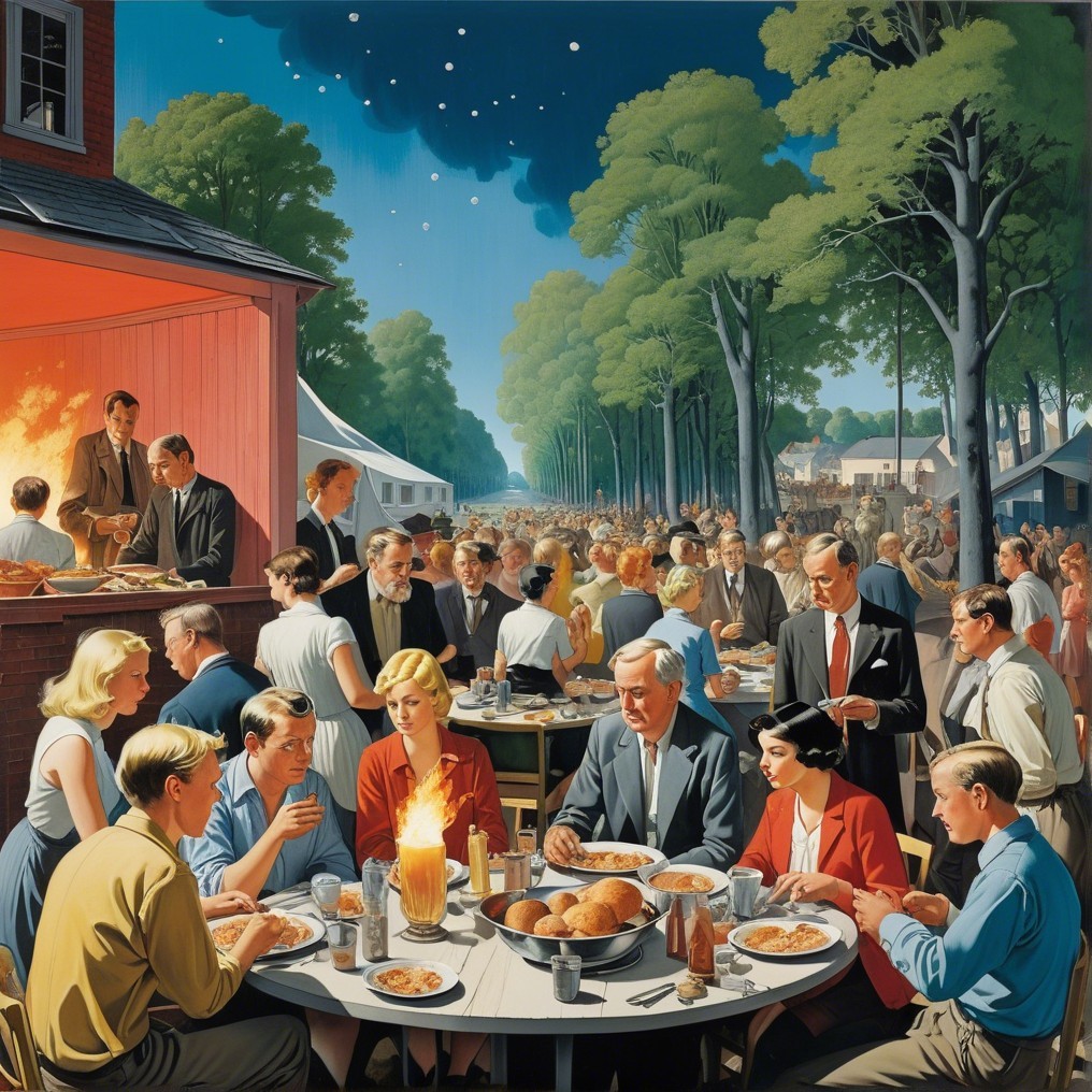 Festive Outdoor Gathering Under Twilight Sky