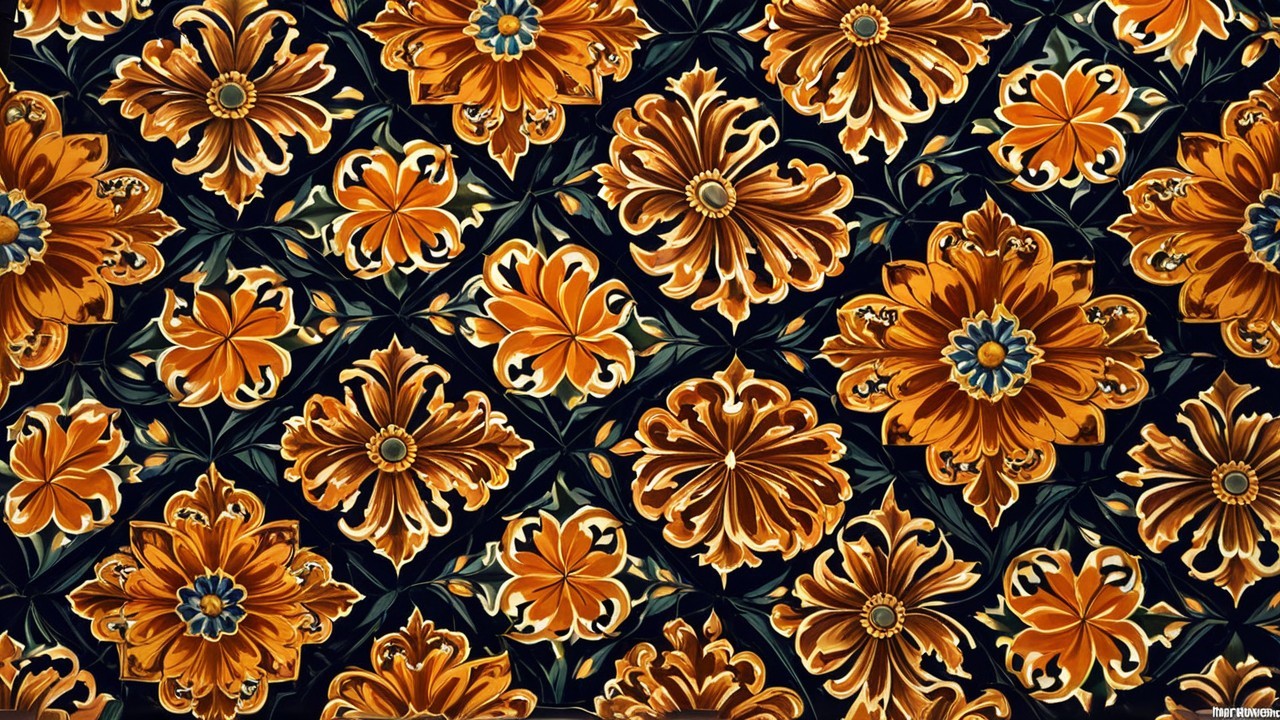 Vibrant Floral Pattern with Orange Flowers on Black Background