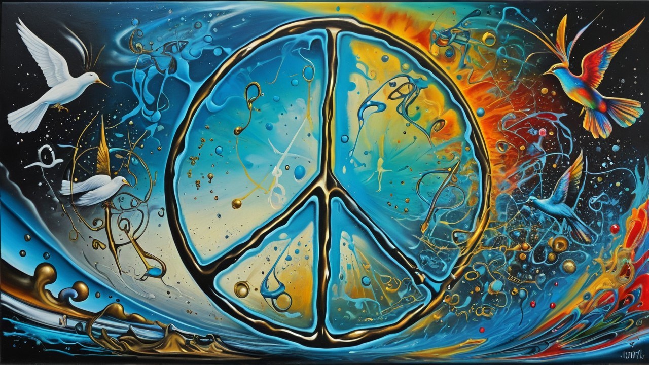 Vibrant Peace Symbol Surrounded by Colorful Elements