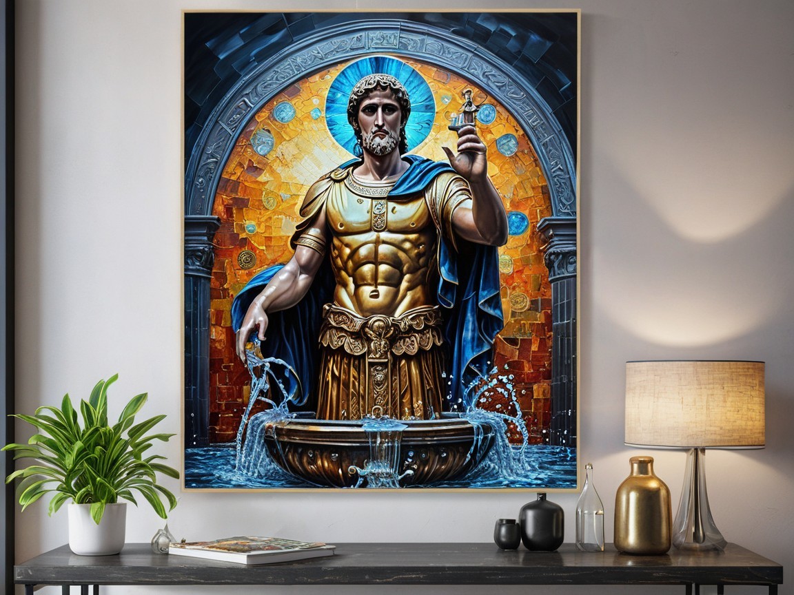 Majestic Greek God Statue in Ornate Fountain Setting