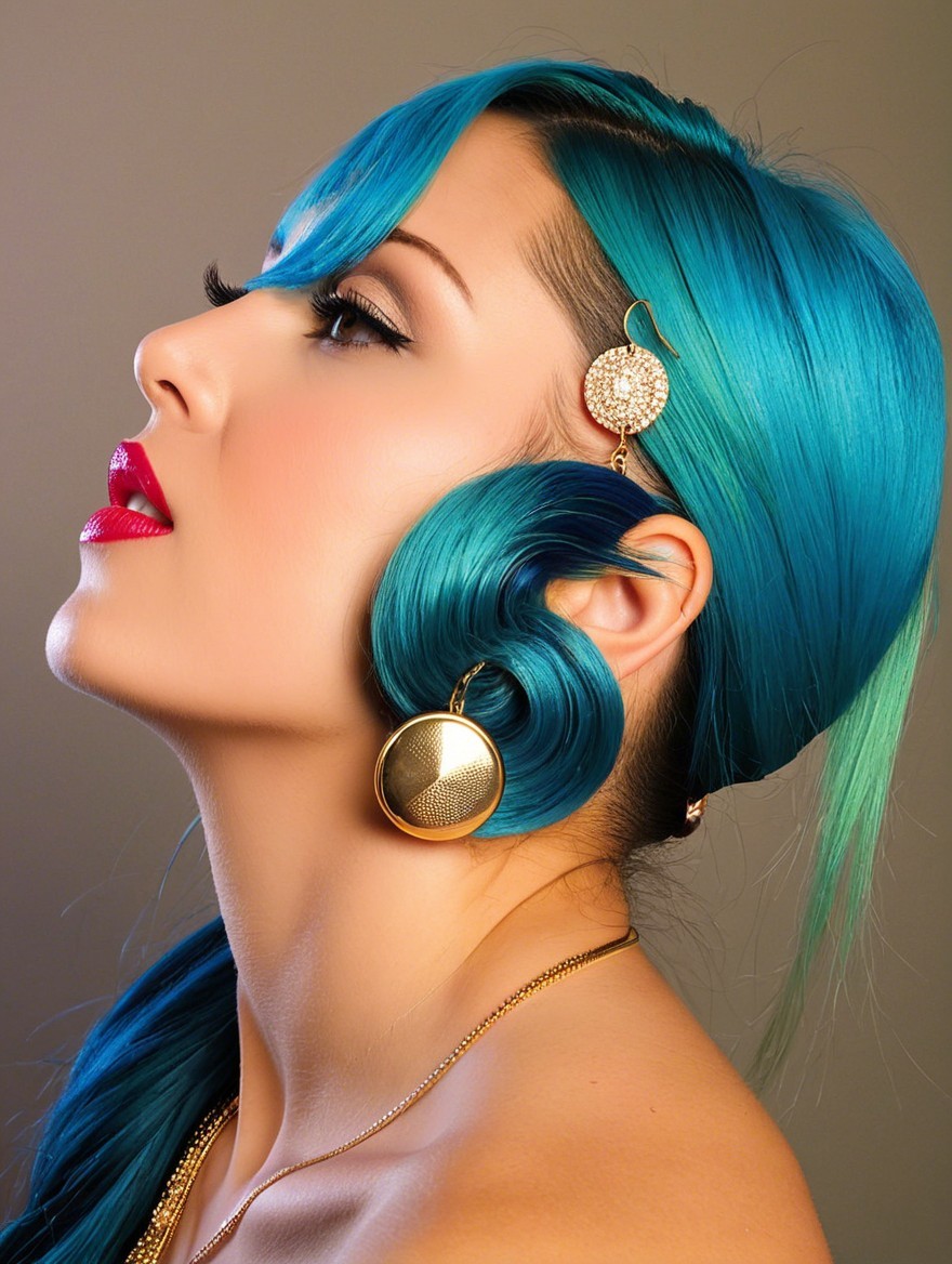 Stylish Profile of a Woman with Turquoise Hair