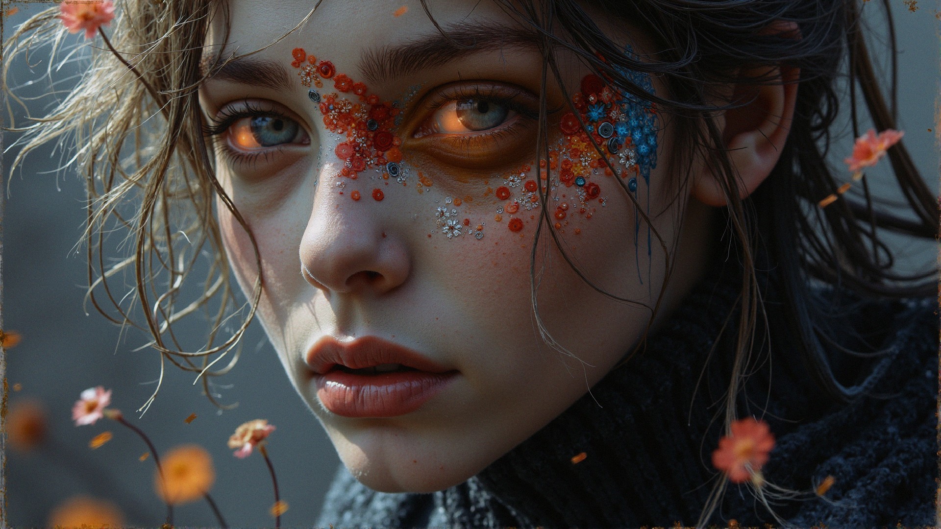 Close-Up Portrait of Young Person with Face Art