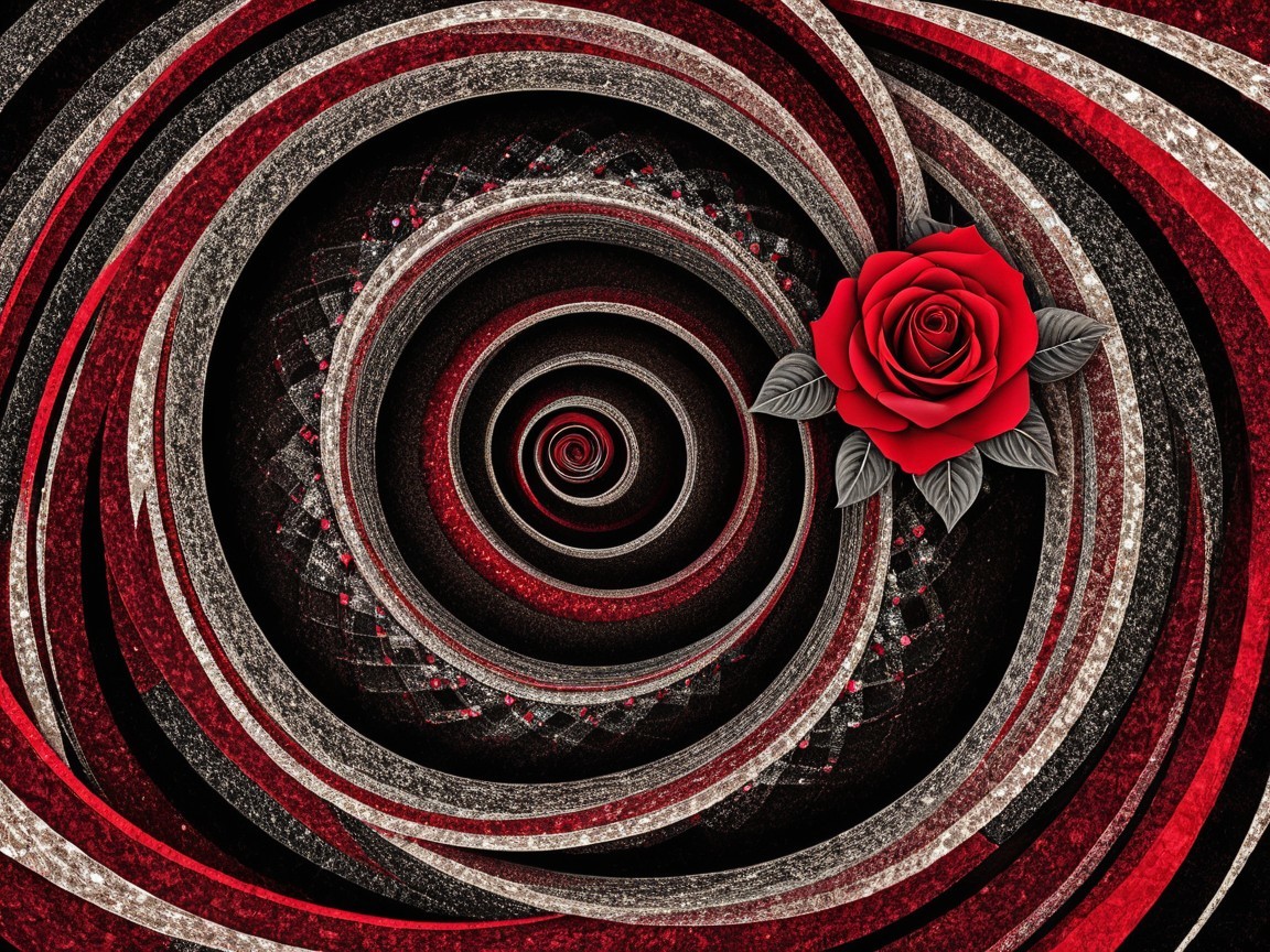 Spiral Pattern in Red and Black with Rose Accent