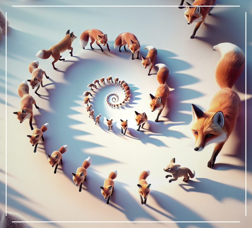 Spiral Pattern of Foxes in Vibrant Colors