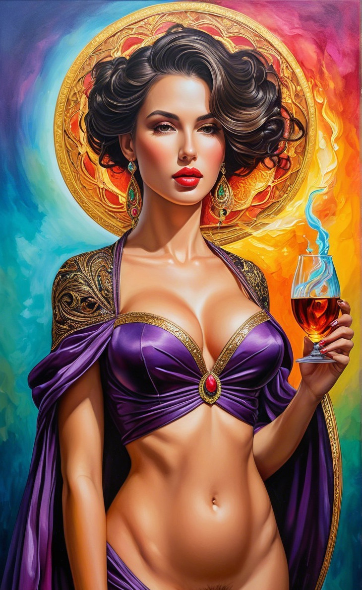 Beautiful woman in purple outfit with blue smoke