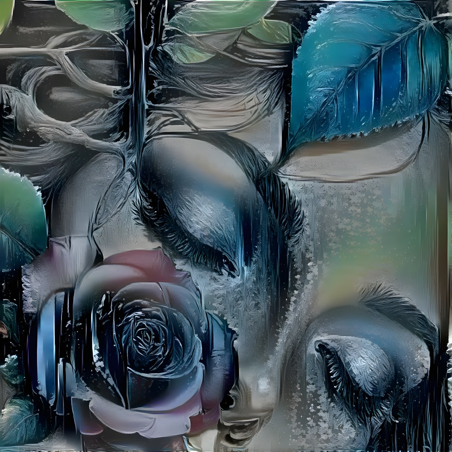 Abstract Artwork of Human Faces and Nature Elements