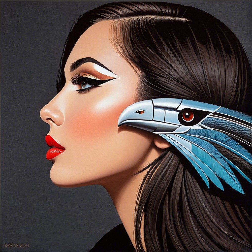 Profile of a Woman with Bold Makeup and Eagle Design
