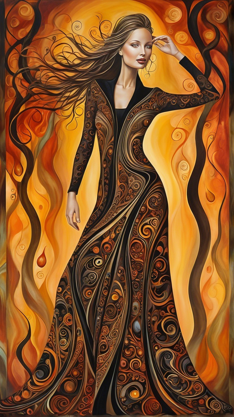 Artwork of a woman in a flowing gown with vibrant colors