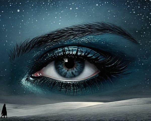 Surreal landscape with a giant eye in the sky