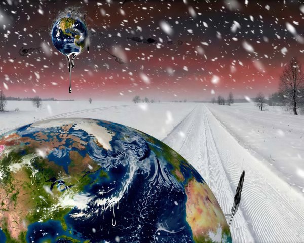 Surreal Climate Change Depiction in Winter Landscape