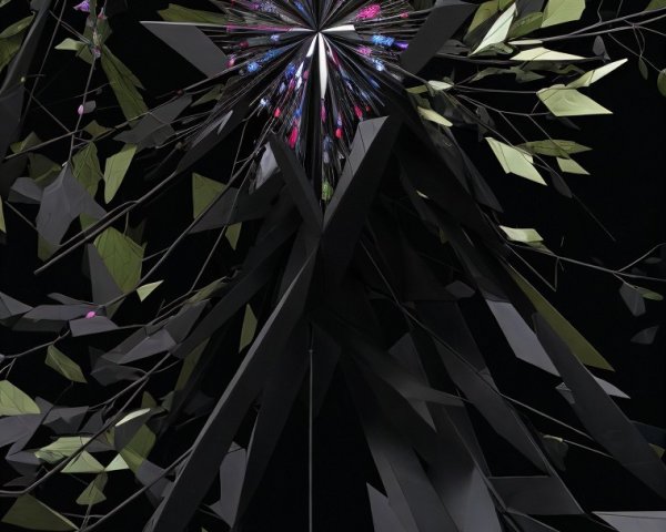 Abstract Sculpture with Angular Forms and Colorful Elements