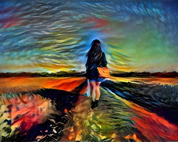 Silhouette of a Woman in a Colorful Landscape