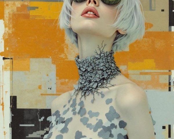 Portrait of a model with platinum bob and cucumber sunglasses