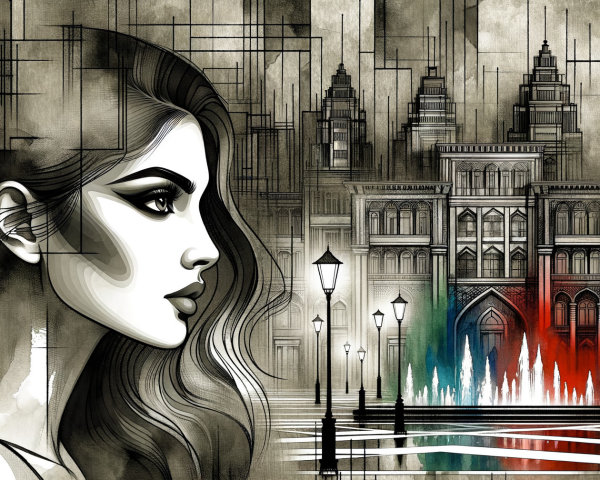 Portrait of a Woman Against an Abstract Urban Backdrop