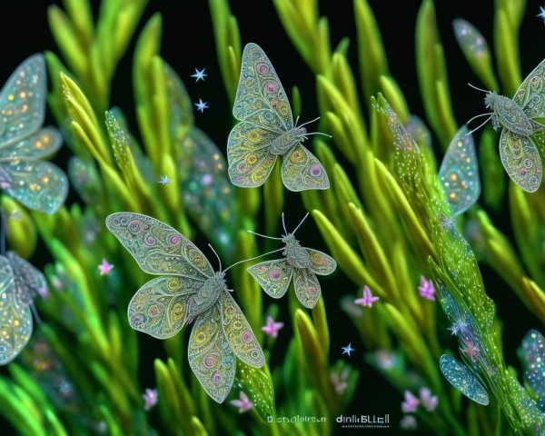 Vibrant Garden Scene with Colorful Butterflies