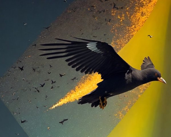 Majestic Black Bird Against Vibrant Abstract Sky