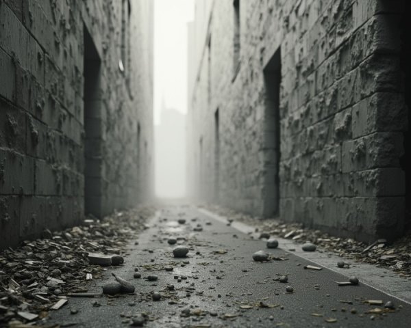 Narrow Alleyway Between Tall Gray Stone Walls
