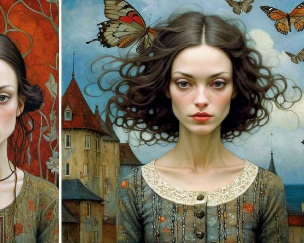 Surreal Portrait of a Young Woman with Butterflies
