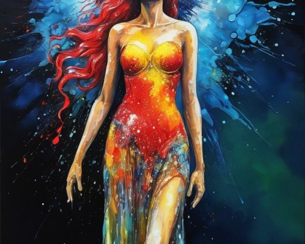 Ethereal Figure in Colorful Swirling Background