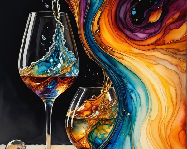 Elegant Wine Glasses with Colorful Liquid Splash
