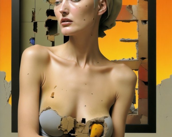 Surreal Art with Model and Colorful Peeling Skin