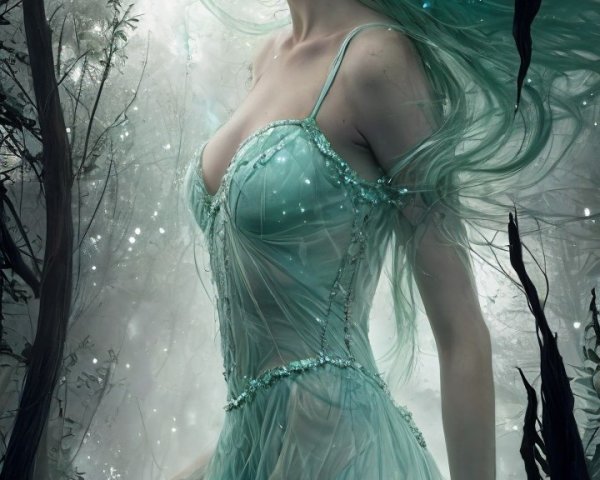 Serene figure in a mystical forest with ethereal glow