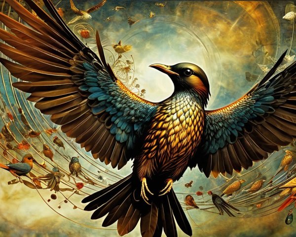 Vibrant Blue and Golden Bird with Dynamic Backdrop