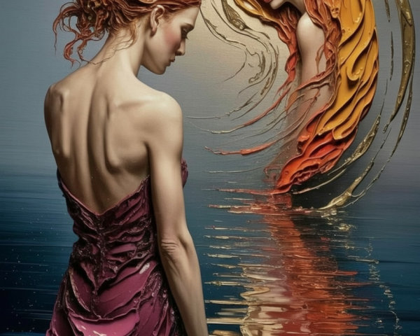 Woman in Colorful Dress by Reflective Surface