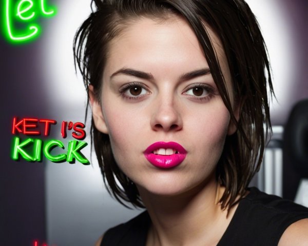 Confident Young Woman with Bold Style and Neon Background