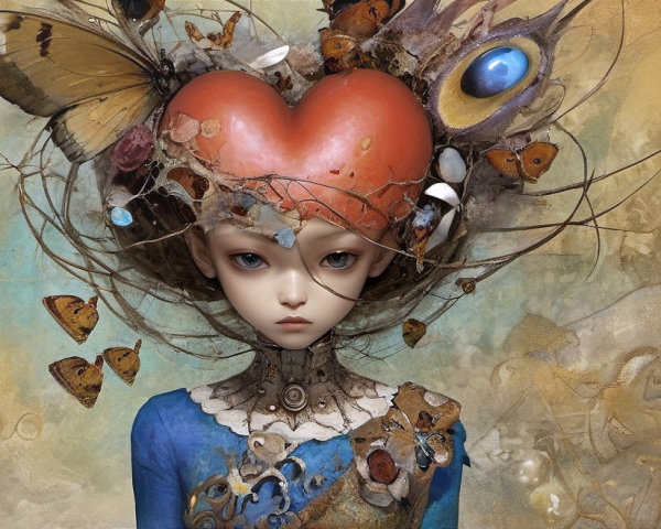 Whimsical Digital Painting of a Girl with Heart Hairdo